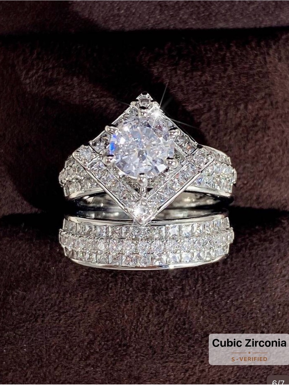 Cubic Zirconia Silver-Tone Bridal Ring Set - Sparkling White